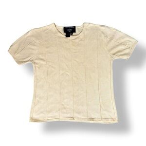 Vintage Nina Charles For Kasper ASL 100% Spun Silk Beige Shortsleeve Crewneck